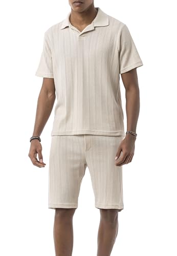 31xur3aysdl.jpg Redbridge by Tarz Cool - Zweiepisodiges Strickset für Herren – Kurzarmshirt mit Polokragen und Shorts
