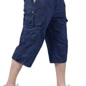 Home KEFITEVD Herren Cargo Shorts Baumwolle Gummibund Multi Taschen Sommer Hose Lässig
