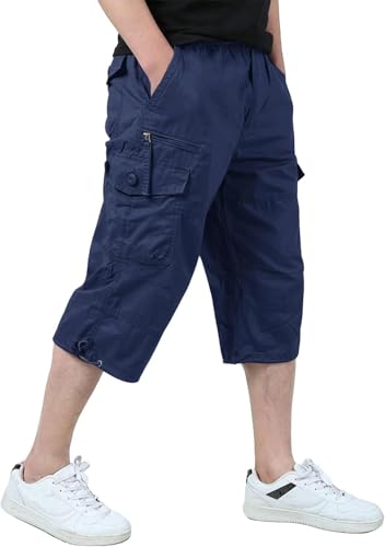 31re1ozkmhl.jpg KEFITEVD Herren Cargo Shorts Baumwolle Gummibund Multi Taschen Sommer Hose Lässig