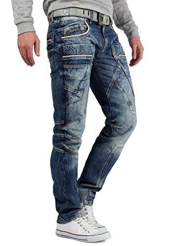 416d95eexvl.jpg Cipo & Baxx Herren Stylische Freizeitjeans im Bikerstyle – Regular Fit oder Slim Fit | Stone Washed Denim mit Ziernähten
