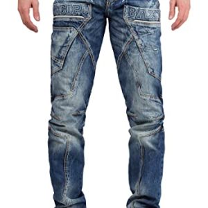 Home Cipo & Baxx Herren Stylische Freizeitjeans im Bikerstyle – Regular Fit oder Slim Fit | Stone Washed Denim mit Ziernähten