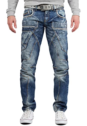417pmzn5jxl.jpg Cipo & Baxx Herren Stylische Freizeitjeans im Bikerstyle – Regular Fit oder Slim Fit | Stone Washed Denim mit Ziernähten