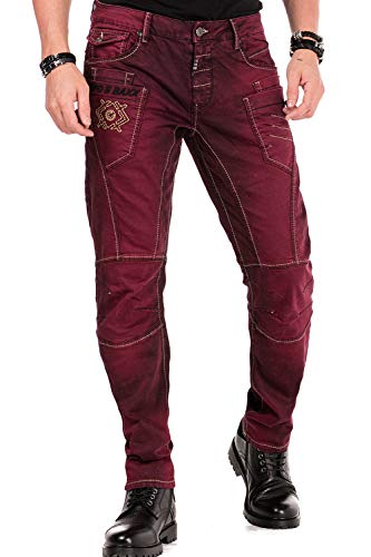 418gu3zhnql.jpg Cipo & Baxx Herren Jeans Denim Hose Antique Look Batikmuster CD479 Burgundy W30 L32 | Cipo & Baxx Herren Jeans CD479 An