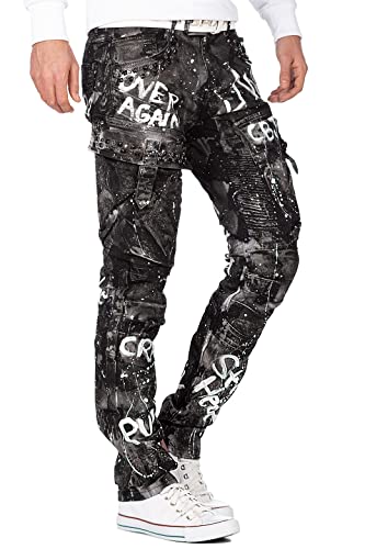 41bmyrcldnl.jpg Cipo & Baxx Herren Jeans – Stylische Denim-Mode mit hohem Markanten Design |Regular & Slim Fit für Männer | Biker & Carg