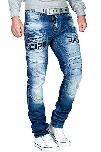 41bc6ilrhql 2.jpg Cipo & Baxx Herren Jeans im Bikerstyle – Regular Fit oder Slim Fit | Stone Washed Denim mit Ziernähten, Reißverschlüssen