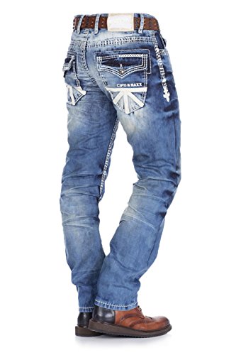 41chpxw3ril.jpg Cipo & Baxx Herren Straight Fit Jeans - Ekki blau -Slimming Effekt - W 33/L 32