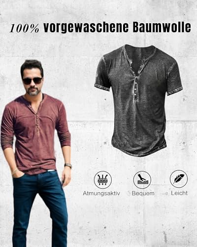41dfxmhbzsl.jpg NEMXCE Vintage Henley Hemd Herren Kurzarm Slim Fit V-Ausschnitt T-Shirt
