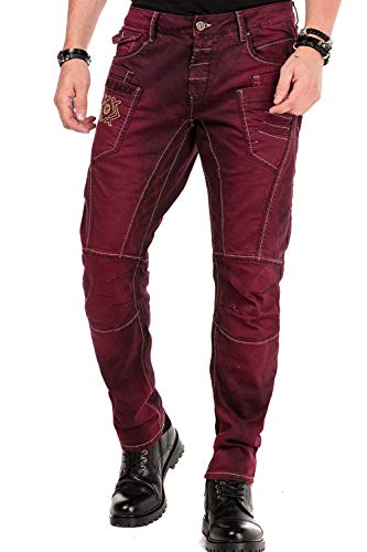 41fj2xpxbdl.jpg Cipo & Baxx Herren Jeans Denim Hose Antique Look Batikmuster CD479 Burgundy W30 L32 | Cipo & Baxx Herren Jeans CD479 An