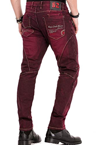 41mxzul68gl.jpg Cipo & Baxx Herren Jeans Denim Hose Antique Look Batikmuster CD479 Burgundy W30 L32 | Cipo & Baxx Herren Jeans CD479 An