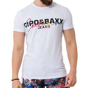 Cipo & Baxx Herren Prägedruck Print T-Shirt Kurzarm Trendig Design für Jünglinge CT737