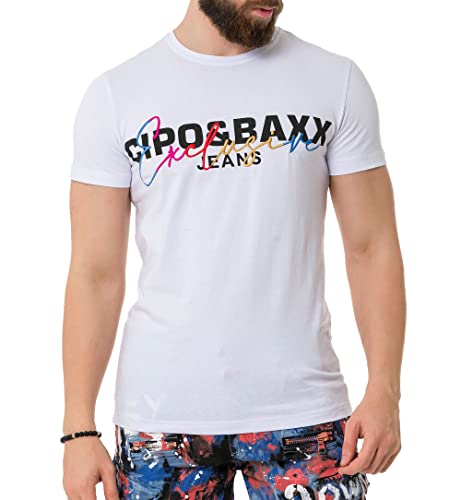 41o hfd2lbl.jpg Cipo & Baxx Herren Prägedruck Print T-Shirt Kurzarm Trendig Design für Jünglinge CT737
