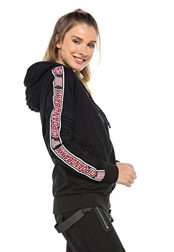 41peiwgm3jl.jpg Cipo & Baxx Damen Sweatjacke Kapuzenpulli Jacke Sweater Freizeit Übergangsjacke mit Schriftzügen + Comfort+ Jüngere Frau