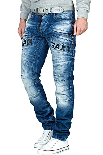 41vxivdm4l 2.jpg Cipo & Baxx Herren Jeans im Bikerstyle – Regular Fit oder Slim Fit | Stone Washed Denim mit Ziernähten, Reißverschlüssen