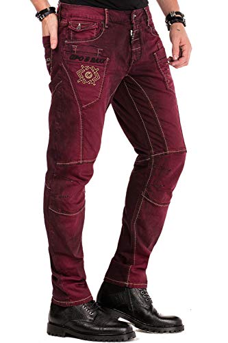 41zbgpxceml.jpg Cipo & Baxx Herren Jeans Denim Hose Antique Look Batikmuster CD479 Burgundy W30 L32 | Cipo & Baxx Herren Jeans CD479 An
