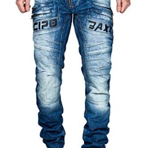 Home Cipo & Baxx Herren Jeans im Bikerstyle – Regular Fit oder Slim Fit | Stone Washed Denim mit Ziernähten, Reißverschlüssen