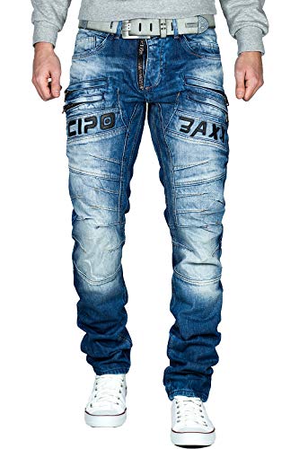 41guaxsqscl 2.jpg Cipo & Baxx Herren Jeans im Bikerstyle – Regular Fit oder Slim Fit | Stone Washed Denim mit Ziernähten, Reißverschlüssen