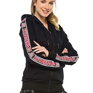 Cipo & Baxx Damen Sweatjacke Kapuzenpulli Jacke Sweater Freizeit Übergangsjacke mit Schriftzügen + Comfort+ Jüngere Frau