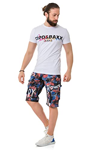 41ndkrpjall.jpg Cipo & Baxx Herren Prägedruck Print T-Shirt Kurzarm Trendig Design für Jünglinge CT737