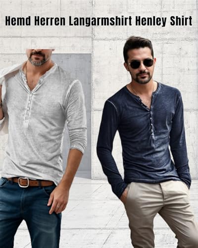 41sxwnmiyul.jpg NEMXCE Vintage Henley Hemd Herren Kurzarm Slim Fit V-Ausschnitt T-Shirt