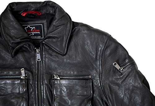 41wfy0quhfl.jpg MDM Herren Motojacke in Schwarz mit Echtem Leder | MDM Herren Biker Lederjacke Braun Vintage Kragen | MDM Männer Echtes
