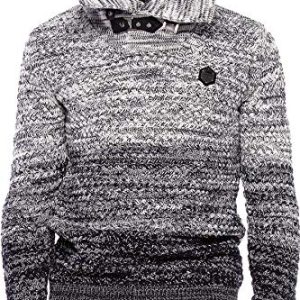 Home Cipo & Baxx Herren Grobstrick Pullover mit Doppeltem Stehkragen und Meliert Muster Designs