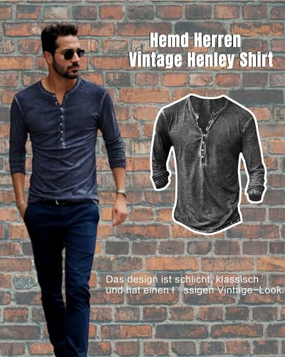 515e2mj6gcl.jpg NEMXCE Vintage Henley Hemd Herren Kurzarm Slim Fit V-Ausschnitt T-Shirt
