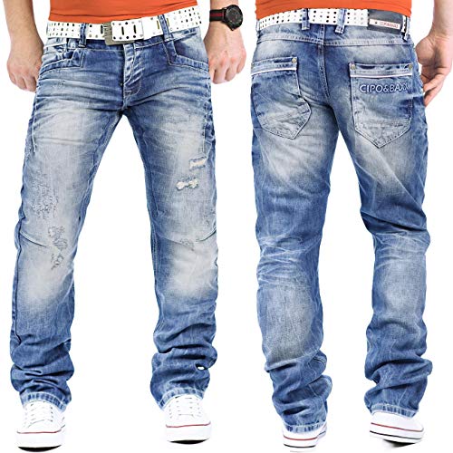 516dfefw9il 1.jpg Cipo & Baxx Herren Jeans – Stilvolle Regular-Fit Denim mit Kontrastnähten | Bequeme & Modische Jeans für Männer | 5-Pock