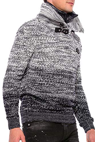 51xpa5w98rl.jpg Cipo & Baxx Herren Grobstrick Pullover mit Doppeltem Stehkragen und Meliert Muster Designs