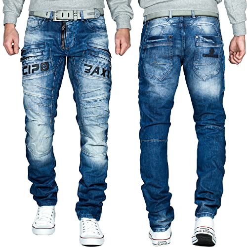51iqy6hudzl 2.jpg Cipo & Baxx Herren Jeans im Bikerstyle – Regular Fit oder Slim Fit | Stone Washed Denim mit Ziernähten, Reißverschlüssen