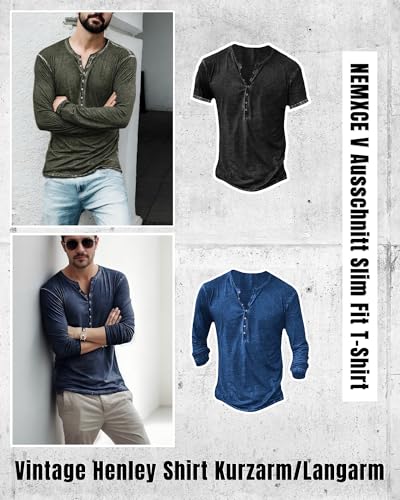 51x2yjk2gl.jpg NEMXCE Vintage Henley Hemd Herren Kurzarm Slim Fit V-Ausschnitt T-Shirt